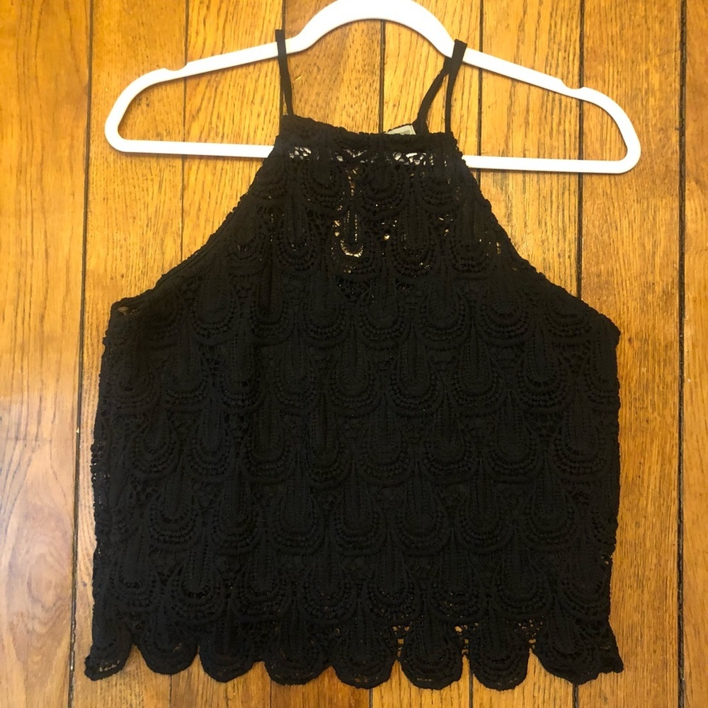 Charlotte Russe Black Crochet Lace Halter Top Boho Scalloped